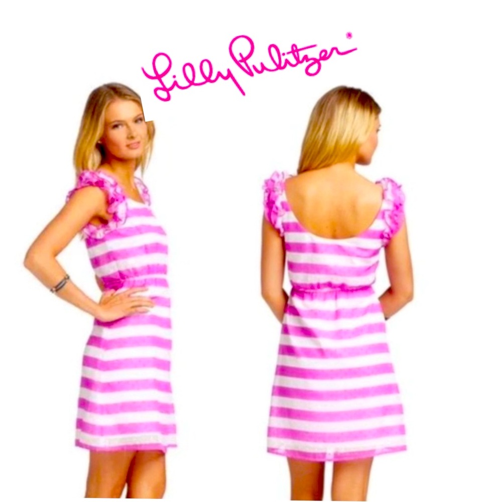 Lilly Pulitzer Danna Pansy Purple Awning Stripe Pretty Swiss Dot
Dress XL